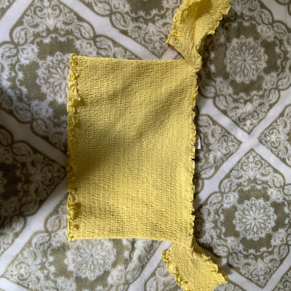 strapless yellow crop top